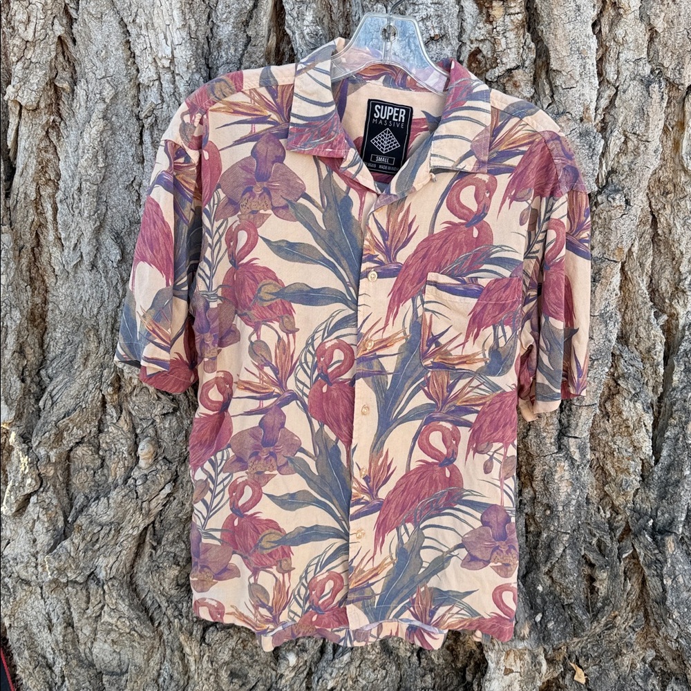 Super massive button down flamingo Men's Multicolor Shirt